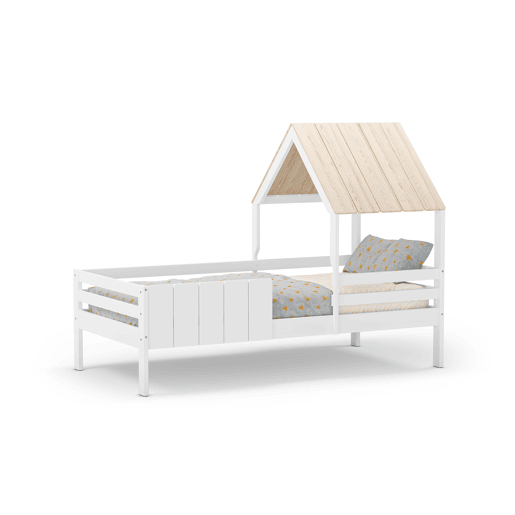 Cama tipo cabana ANGELA 90cm branca lacada e madeira natural