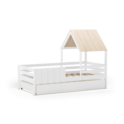 Cama tipo cabana ANGELA 90cm branca lacada e madeira natural
