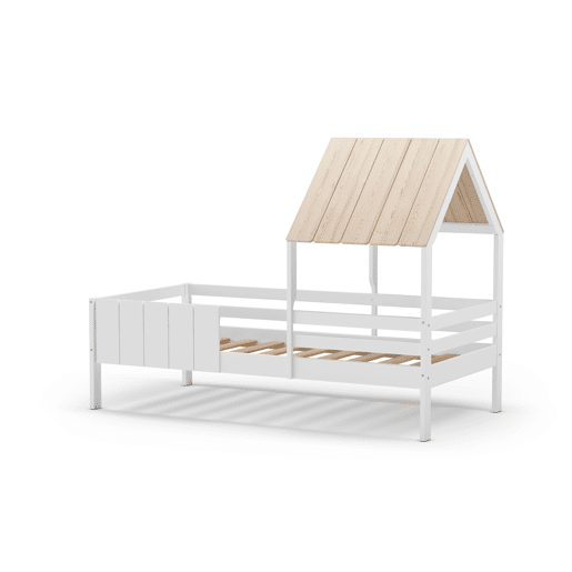 Cama tipo cabana ANGELA 90cm branca lacada e madeira natural