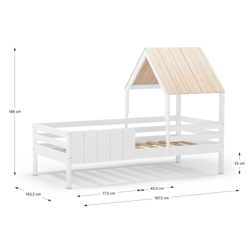 Cama tipo cabana ANGELA 90cm branca lacada e madeira natural