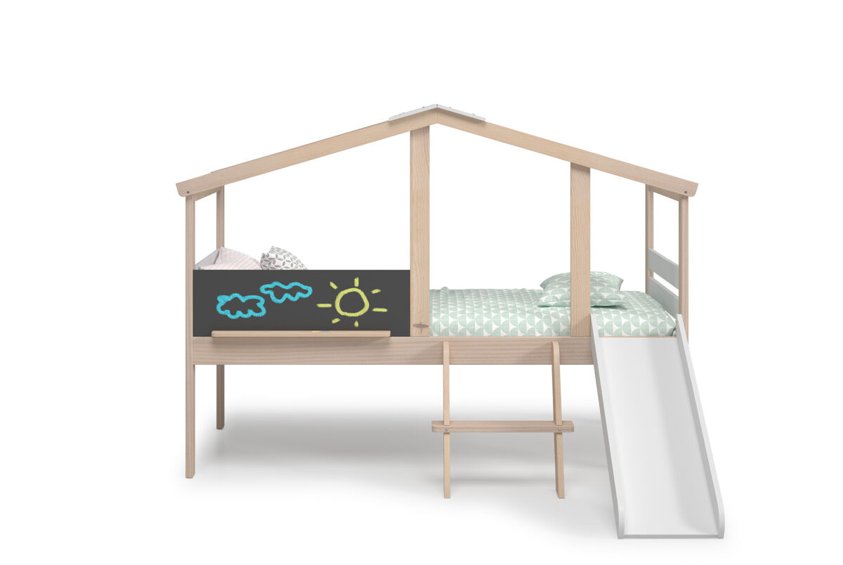 Cama 90cm laura con tobogán madera natural y blanco - conforama