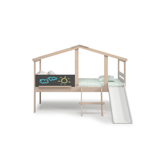 Cama LAURA 90cm com escorrega em madeira natural e branca