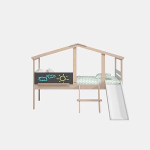 Cama LAURA 90cm com escorrega em madeira natural e branca