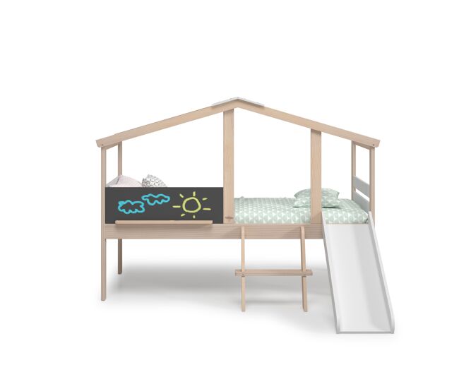 Cama 90cm laura con tobogán madera natural y blanco - conforama