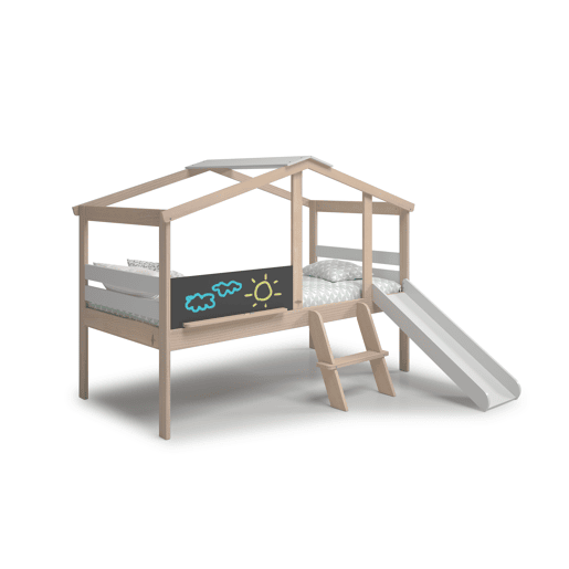 Cama LAURA 90cm com escorrega em madeira natural e branca