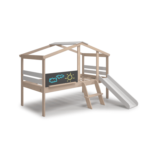 Cama LAURA 90cm com escorrega em madeira natural e branca