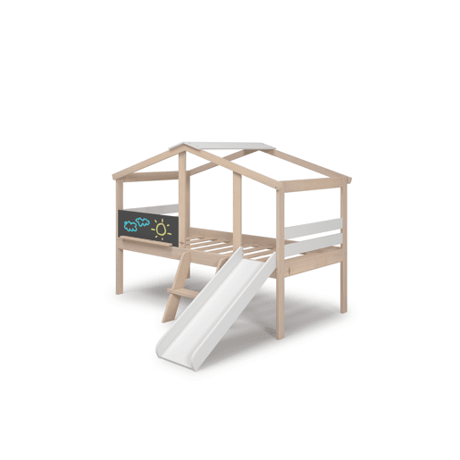 Cama LAURA 90cm com escorrega em madeira natural e branca