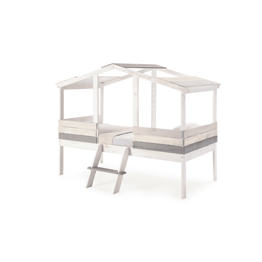 Cama tipo cabana CHAMUEL branco rústico e cinzas