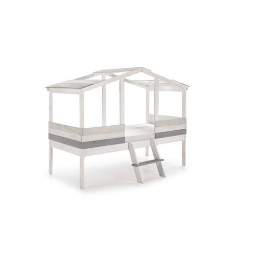 Cama tipo cabana CHAMUEL branco rústico e cinzas