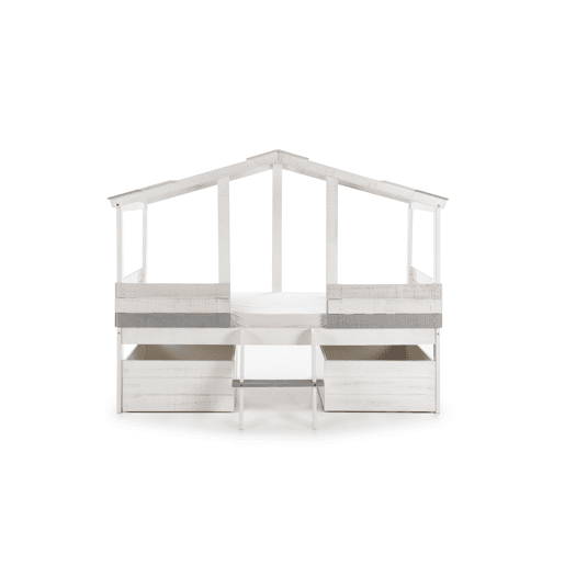 Cama tipo cabana CHAMUEL branco rústico e cinzas