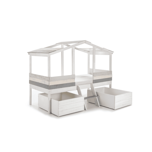 Cama tipo cabana CHAMUEL branco rústico e cinzas