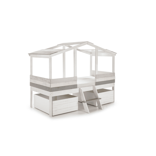 Cama tipo cabana CHAMUEL branco rústico e cinzas