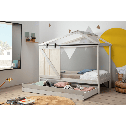 Gaveta cabana JEREMIEL 90cm branco rústico e cinza claro