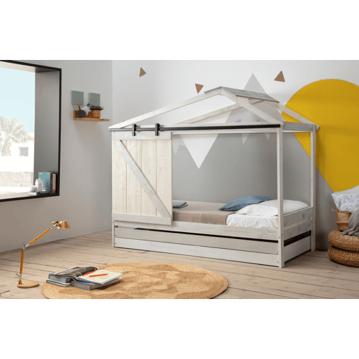 Gaveta cabana JEREMIEL 90cm branco rústico e cinza claro