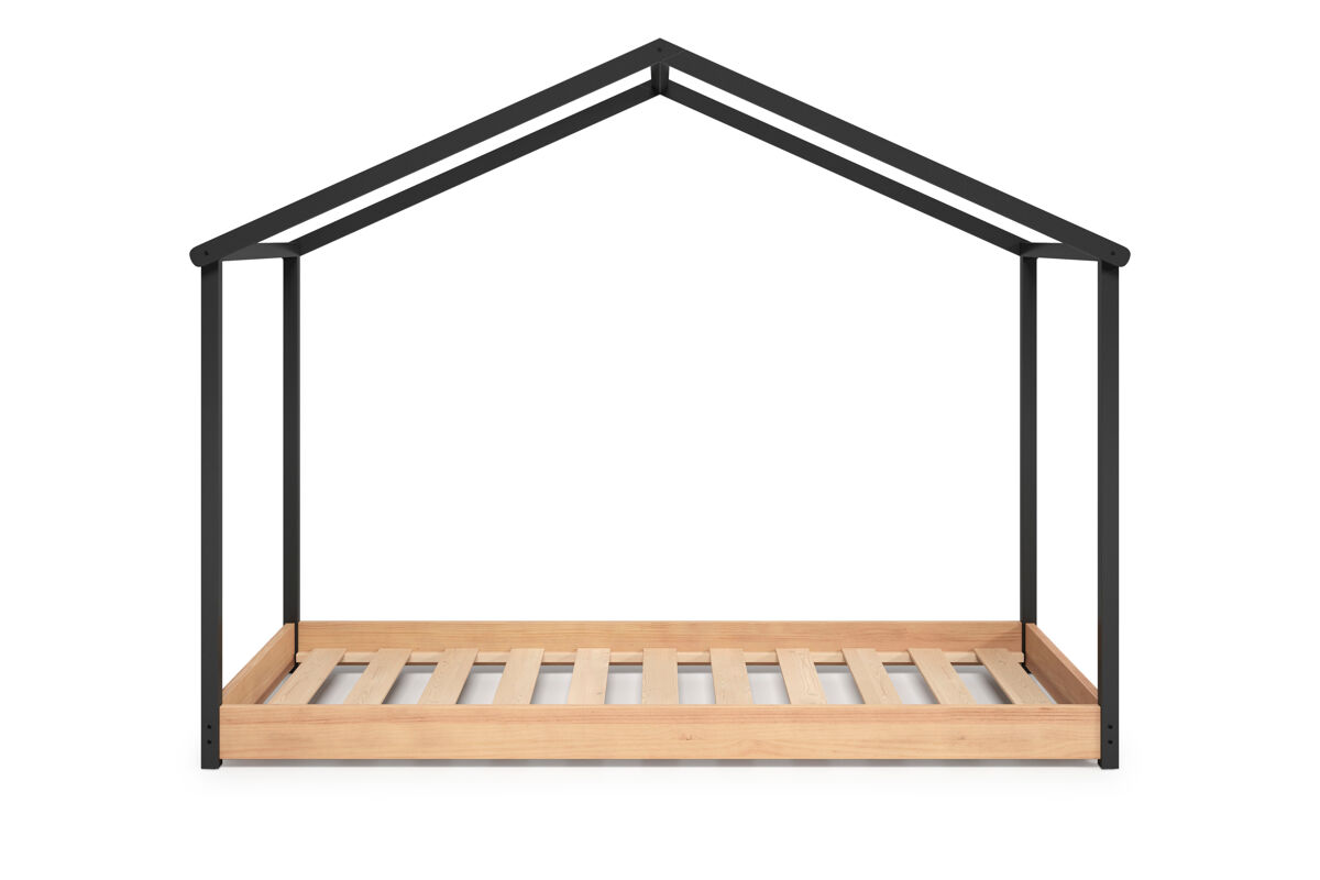 Cama cabaña montessori KARIM 90x200cm antracita y roble