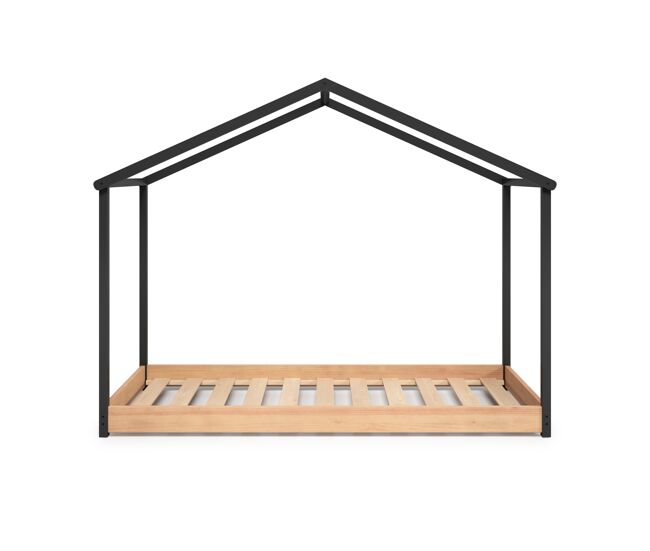 Cama cabaña montessori karim 90x200cm antracita y roble - conforama