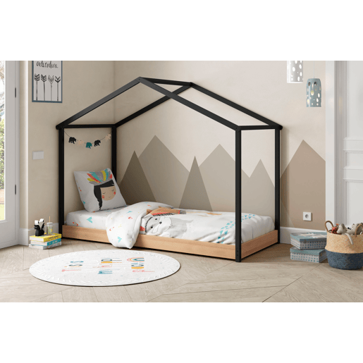 Cama tipo cabana montessori KARIM 90x200cm antracite e carvalho