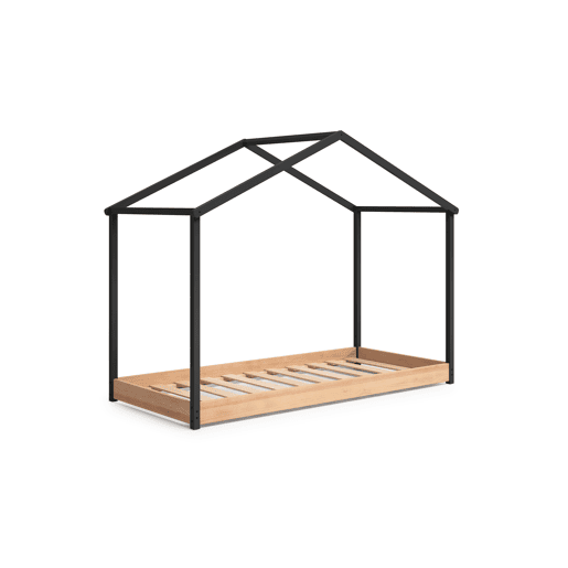Cama tipo cabana montessori KARIM 90x200cm antracite e carvalho