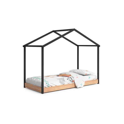 Cama tipo cabana montessori KARIM 90x200cm antracite e carvalho