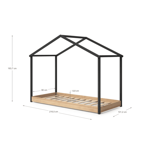 Cama tipo cabana montessori KARIM 90x200cm antracite e carvalho