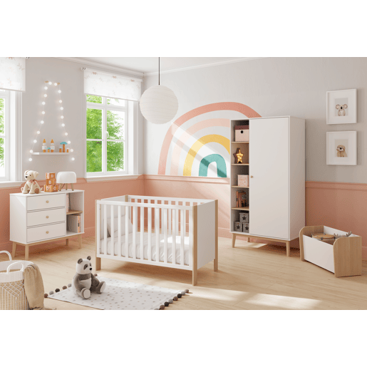 Berço SIANNE 120x60cm branco e madeira natural