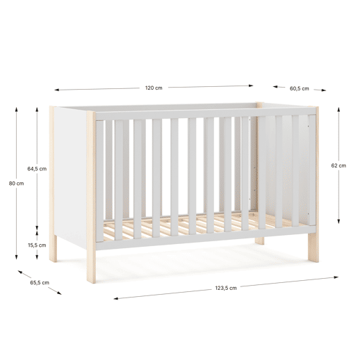 Berço SIANNE 120x60cm branco e madeira natural