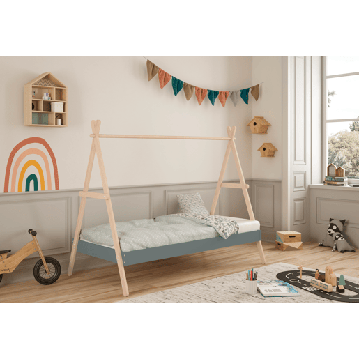 Cama tipo cabana SOFIA 90x200cm madeira natural e verde caqui