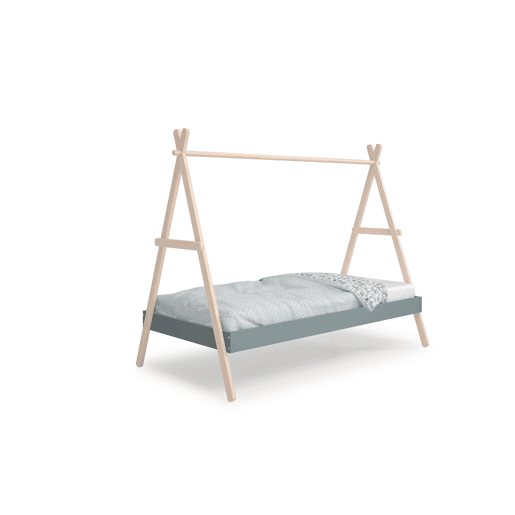 Cama tipo cabana SOFIA 90x200cm madeira natural e verde caqui