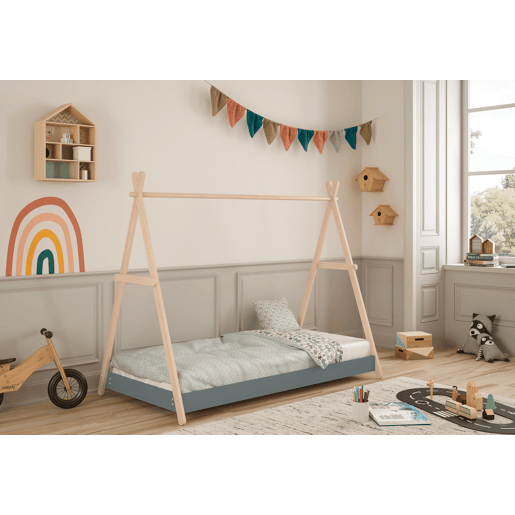 Cama tipo cabana SOFIA 90x200cm madeira natural e verde caqui