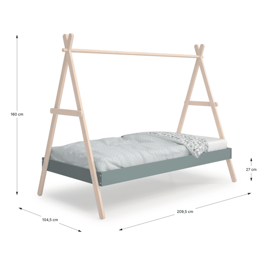 Cama tipo cabana SOFIA 90x200cm madeira natural e verde caqui