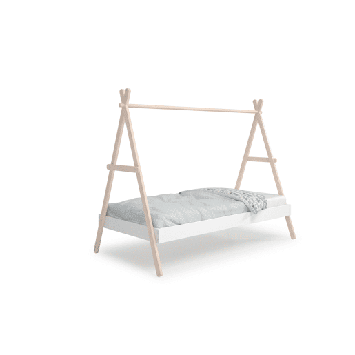 Cama tipo cabana SOFIA 90x200cm madeira natural e branco