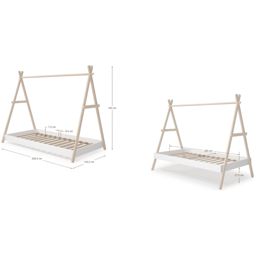 Cama tipo cabana SOFIA 90x200cm madeira natural e branco