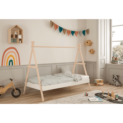 Cama tipo cabana SOFIA 90x200cm madeira natural e branco