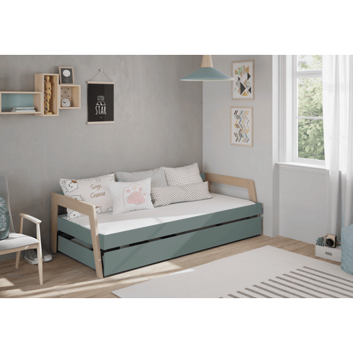 Cama nido SERENA 90x200cm verde caqui e madeira natural