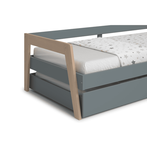 Cama nido SERENA 90x200cm verde caqui e madeira natural