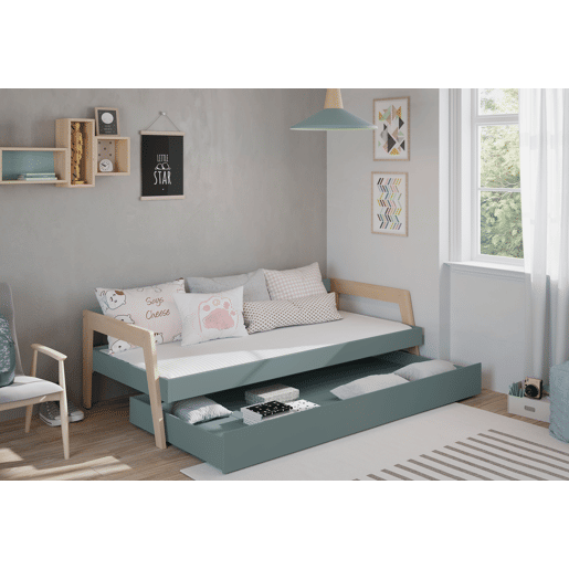 Cama nido SERENA 90x200cm verde caqui e madeira natural
