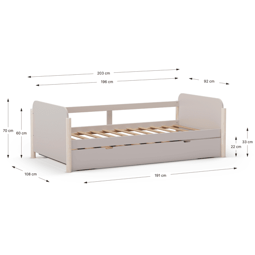 Cama nido ELLIS 90cm creme e madeira natural Cama nido ELLIS 90cm creme e madeira natural