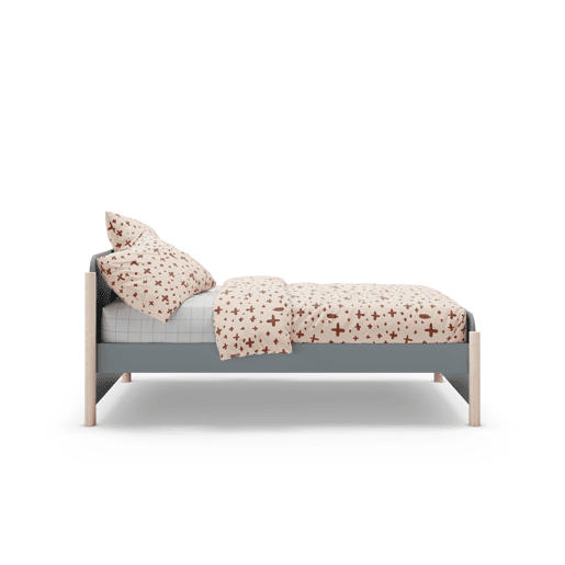 Cama 90cm ELLIS verde caqui e madeira natural