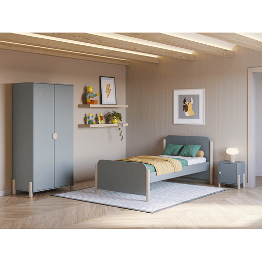 Cama 90cm ELLIS verde caqui e madeira natural