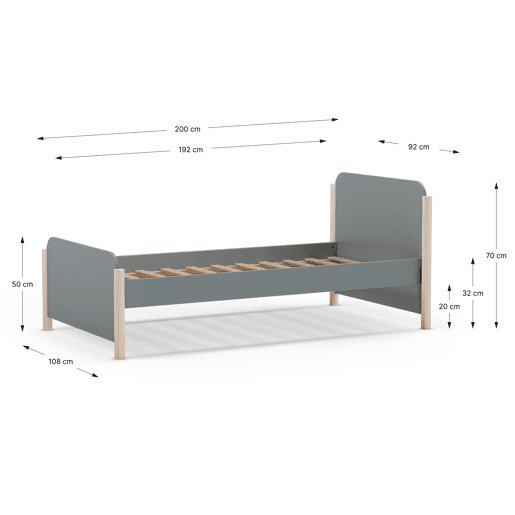 Cama 90cm ELLIS verde caqui e madeira natural