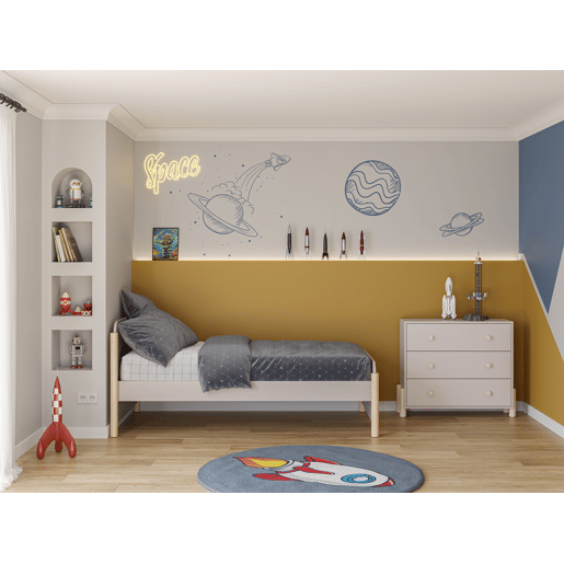 Cama 90cm ELLIS creme e madeira natural Cama 90cm ELLIS creme e madeira natural