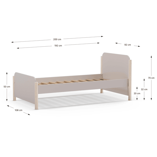 Cama 90cm ELLIS creme e madeira natural Cama 90cm ELLIS creme e madeira natural