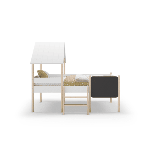 Cama tipo cabana CECILE 90cm com ardósia branca e madeira natural