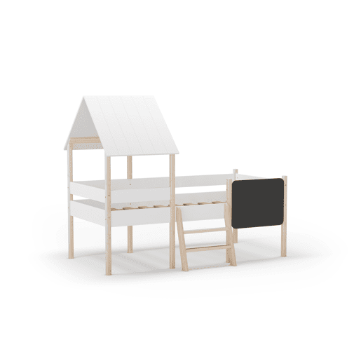Cama tipo cabana CECILE 90cm com ardósia branca e madeira natural