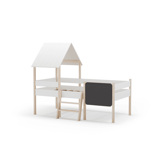 Cama tipo cabana CECILE 90cm com ardósia branca e madeira natural