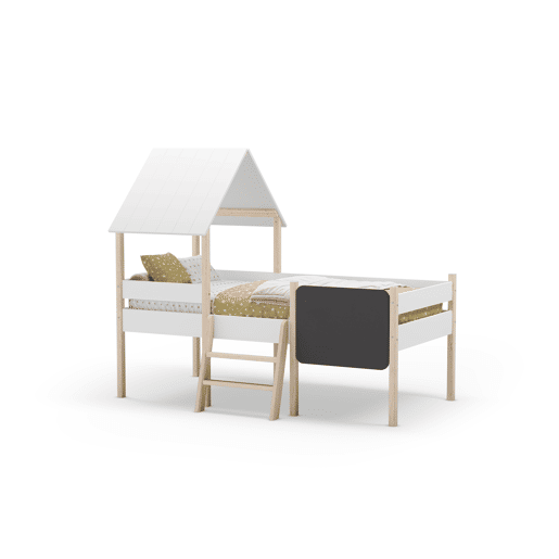 Cama tipo cabana CECILE 90cm com ardósia branca e madeira natural