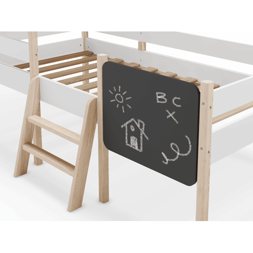 Cama tipo cabana CECILE 90cm com ardósia branca e madeira natural