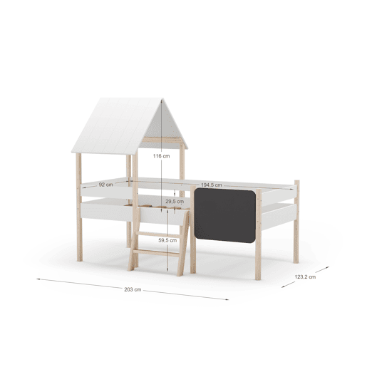 Cama tipo cabana CECILE 90cm com ardósia branca e madeira natural