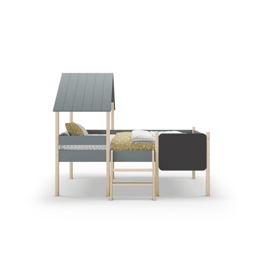 Cama tipo cabana CECILE 90cm com ardósia caqui e madeira natural