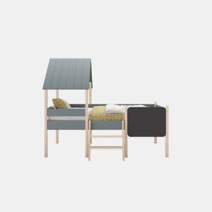 Cama tipo cabana CECILE 90cm com ardósia caqui e madeira natural